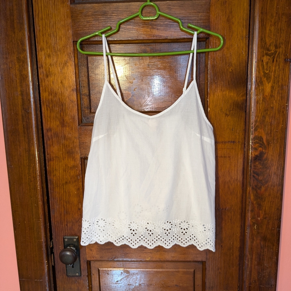White Cotton Embroidered Lace Babydoll Tank Medium Bohemian Boho Anthropologie